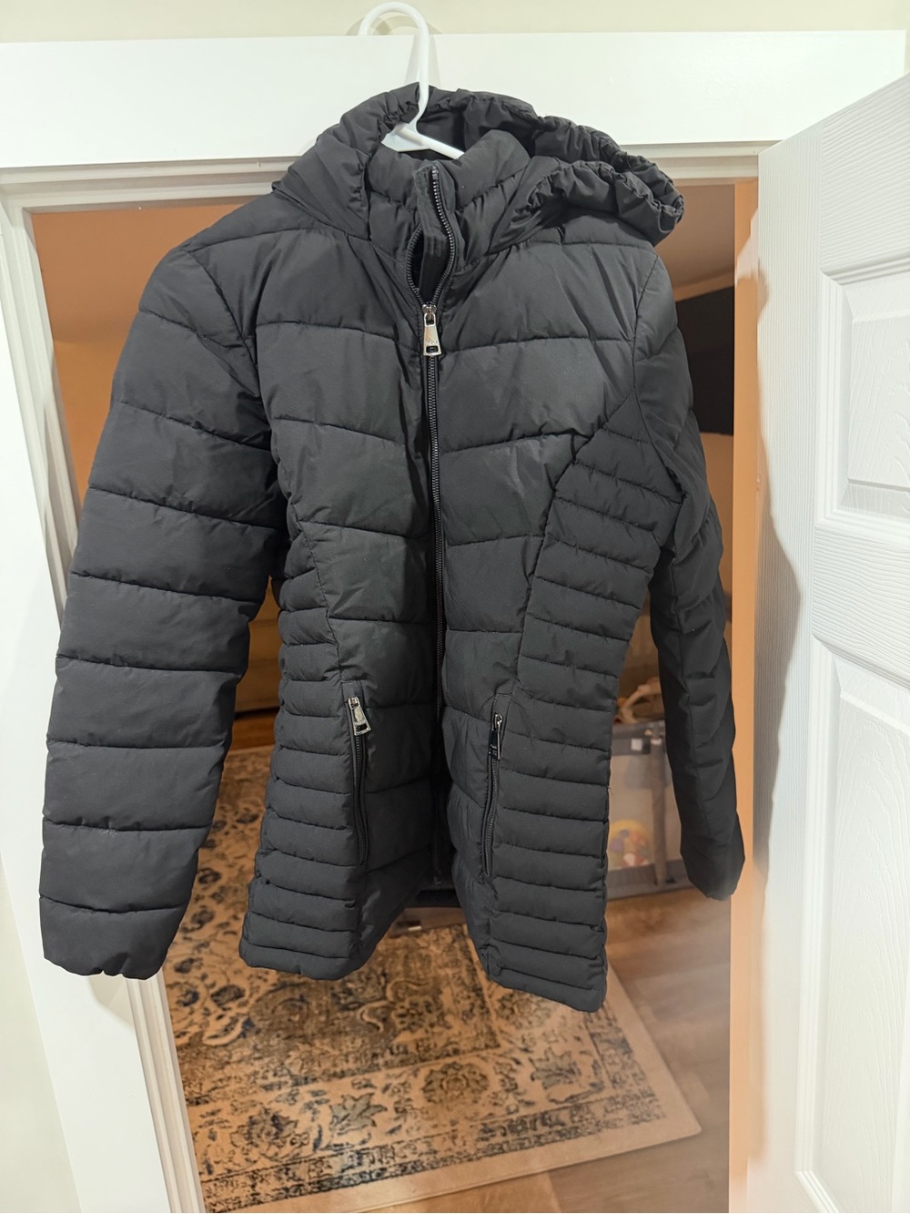 DKNY Black Quilted Hooded Women's Puffer Jacket